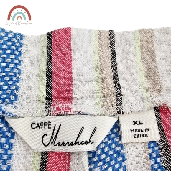 New! Caffe Marrakesh Linen Stripes Pull On Straight Leg Cropped Casual Pants - Picture 10 of 13